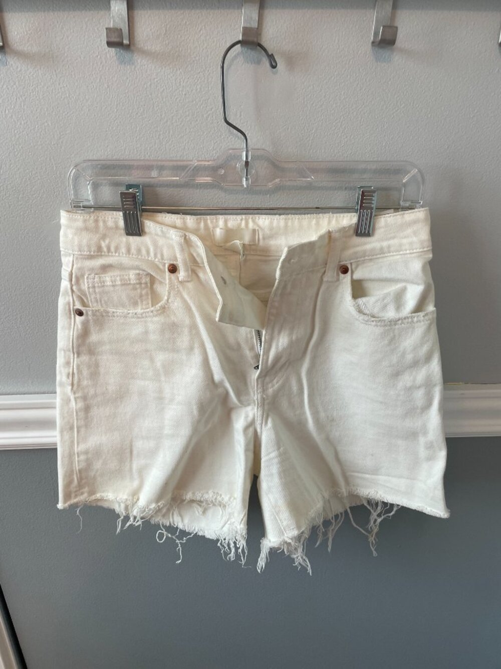 High-Waisted White Frayed Denim Shorts